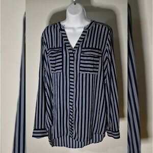 Women's Navy Blue & White Stiped Blouse